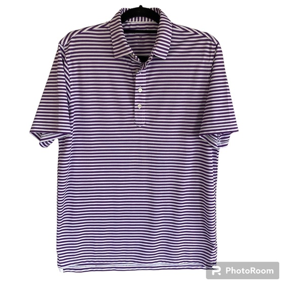 Johnnie O Polo Size M Set Of 2 Heather Blue & Purple White Stripe Nice - Picture 7 of 13